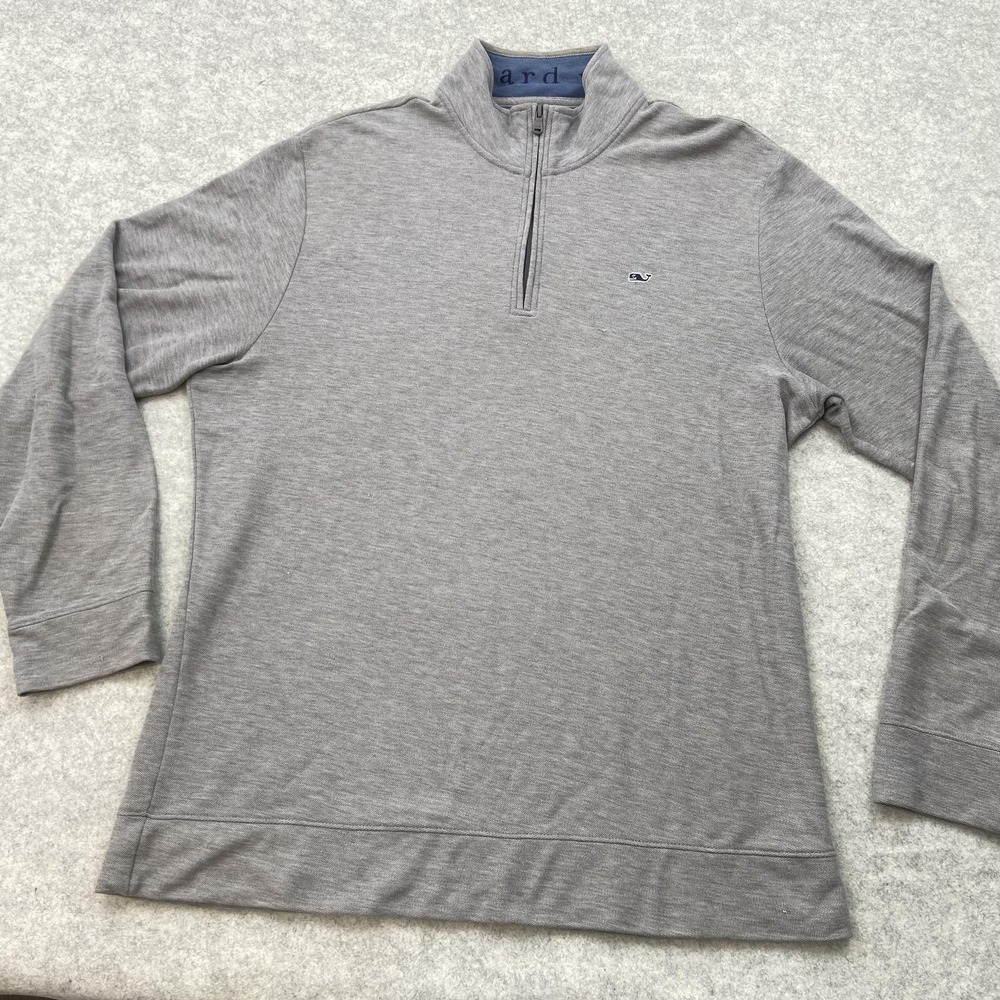 Vineyard Vines Pullover Mens Large Gray 1/4 Zip Mock Neck Sweater Pima Cotton